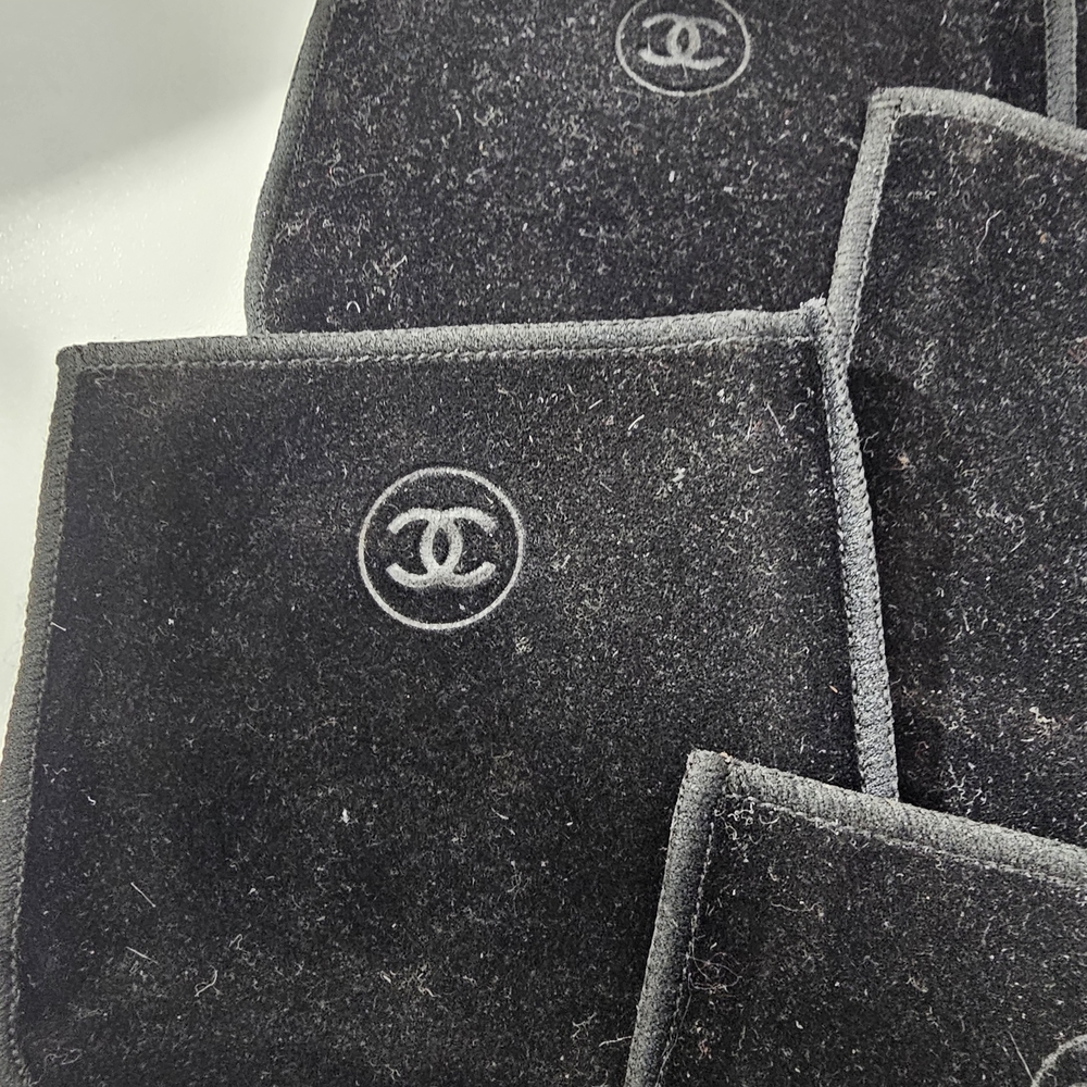Set Of 5 Authentic Chanel Black Velvet Cosmetic Pouches